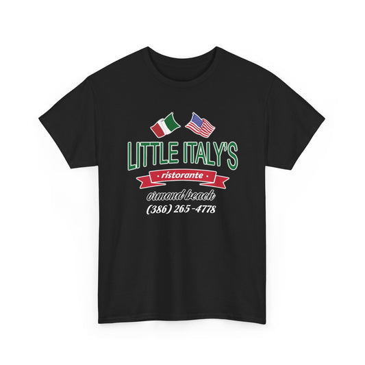 Little Italy's Ristorante Heavy Cotton T-Shirt | Ormond Beach | Italian American Flag Logo