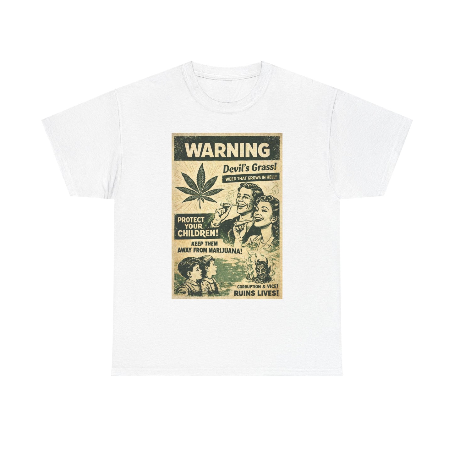 Vintage Anti-Marijuana Warning Poster T-Shirt | Retro Cannabis Graphic Tee