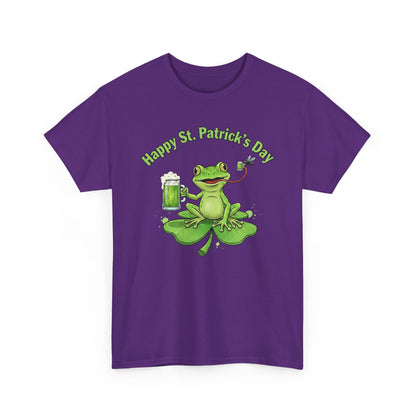 St. Patrick’s Day Happy Frog on a Shamrock T‑Shirt