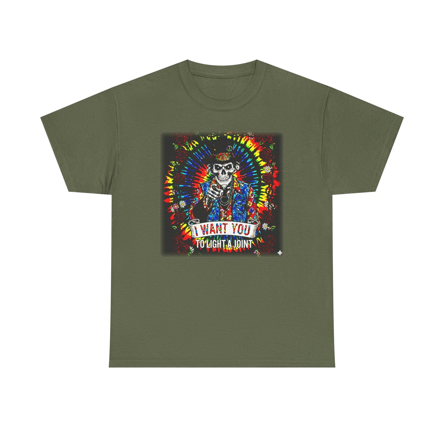 Tie Dye Skeleton Soldier I Want You To Light A Joint T-Shirt | Psychedelic Cannabis Tee