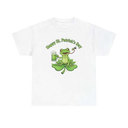 St. Patrick’s Day Happy Frog on a Shamrock T‑Shirt