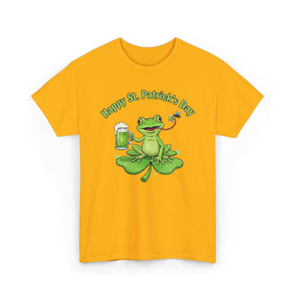 St. Patrick’s Day Happy Frog on a Shamrock T‑Shirt