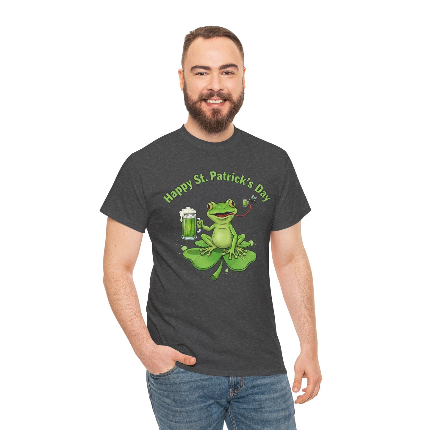 St. Patrick’s Day Happy Frog on a Shamrock T‑Shirt
