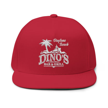 Embroidered Flat Bill Snapback Hat | Dino's Bar & Grill | Daytona Beach