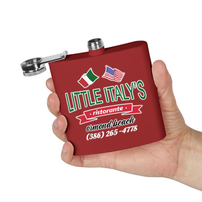 Little Italy's Ristorante 6oz Stainless Steel Flask | Ormond Beach | Italian American Flag Logo