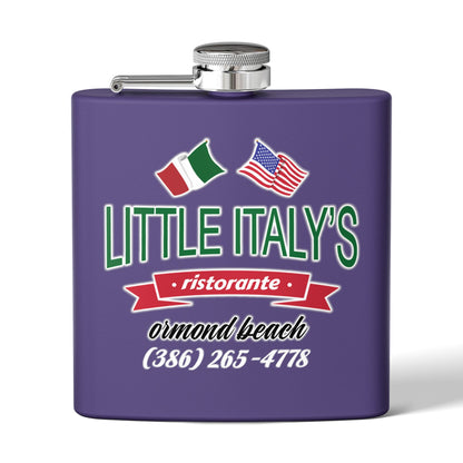Little Italy's Ristorante 6oz Stainless Steel Flask | Ormond Beach | Italian American Flag Logo