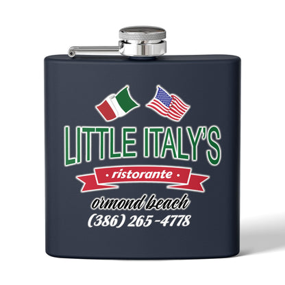 Little Italy's Ristorante 6oz Stainless Steel Flask | Ormond Beach | Italian American Flag Logo