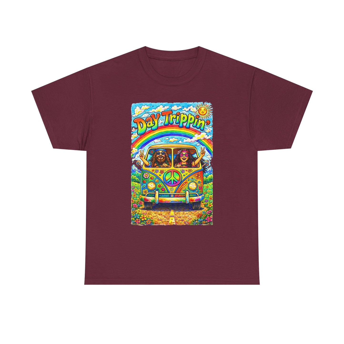 Day Trippin VW Bus Tee | Hippie Van Peace Sign Rainbow Design