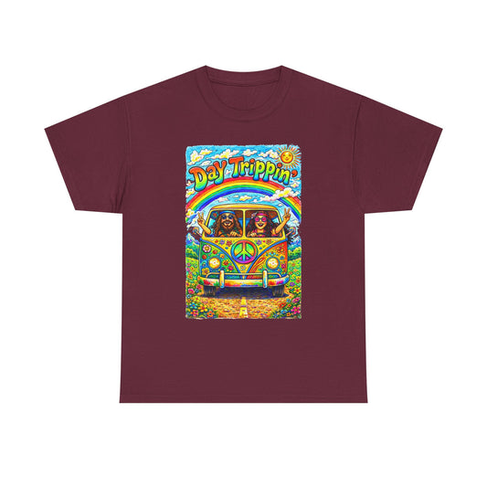 Day Trippin VW Bus Tee | Hippie Van Peace Sign Rainbow Design