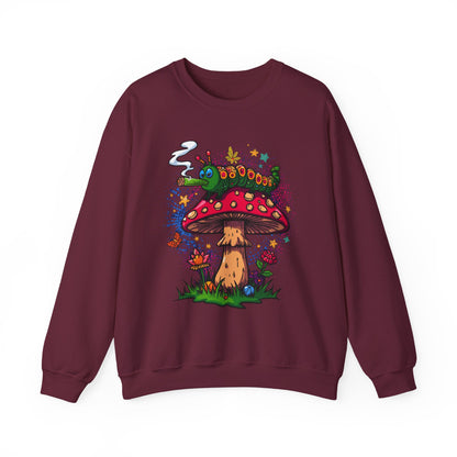 Psychedelic Mushroom and smoking Caterpillar sweatshirt | trippy hippie Illustration