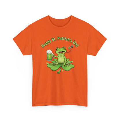 St. Patrick’s Day Happy Frog on a Shamrock T‑Shirt