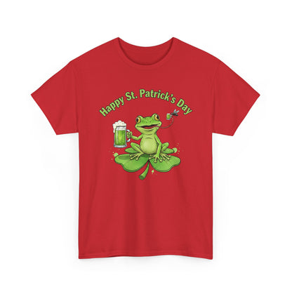 St. Patrick’s Day Happy Frog on a Shamrock T‑Shirt