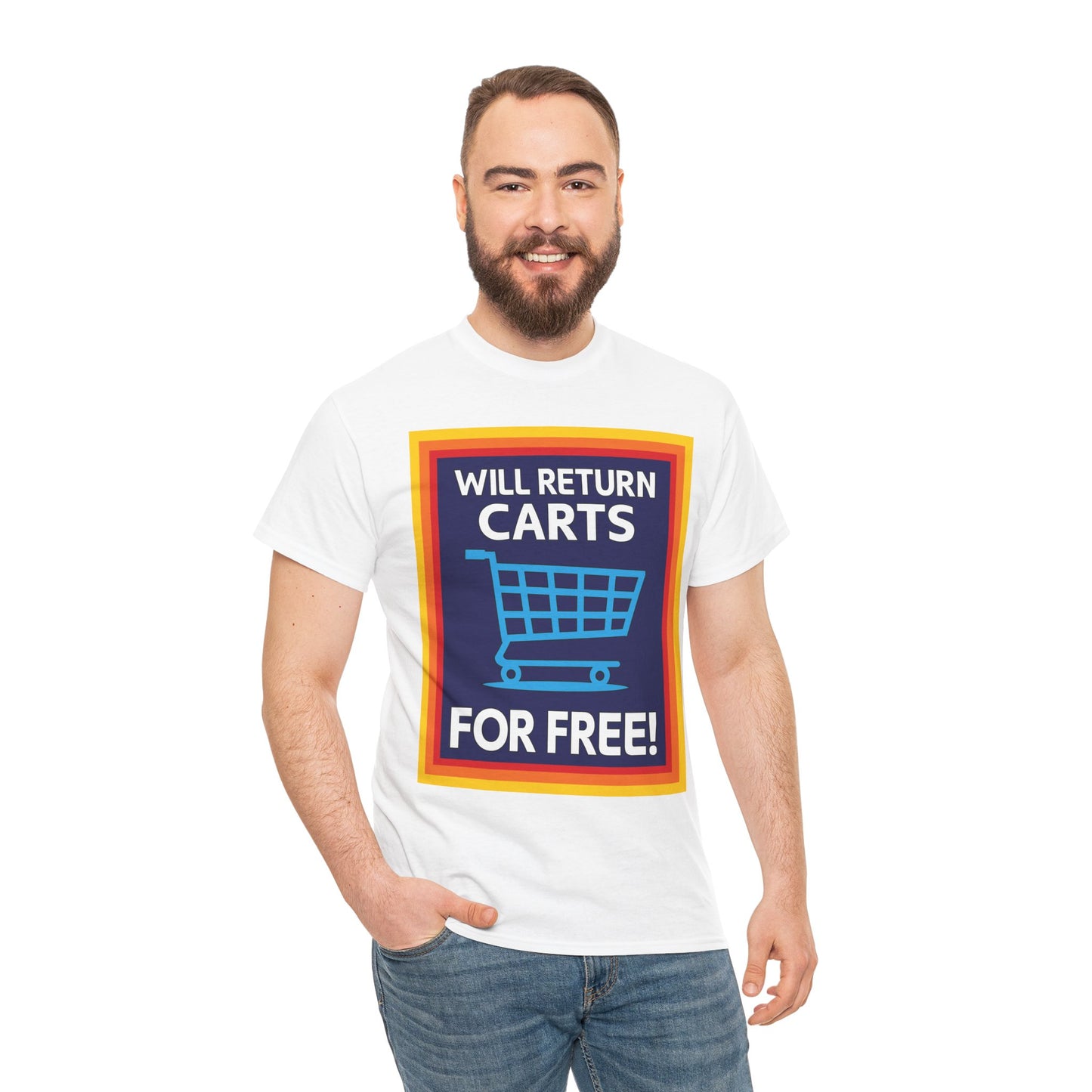 Will Return Carts for Free T-shirt | Grocery Shopping Tee | Shopping Cart Image