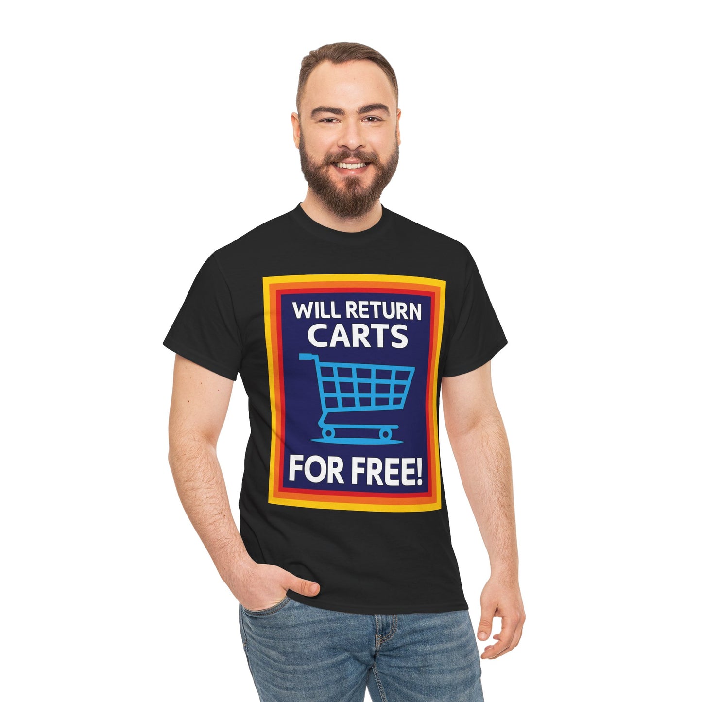 Will Return Carts for Free T-shirt | Grocery Shopping Tee | Shopping Cart Image