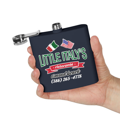 Little Italy's Ristorante 6oz Stainless Steel Flask | Ormond Beach | Italian American Flag Logo
