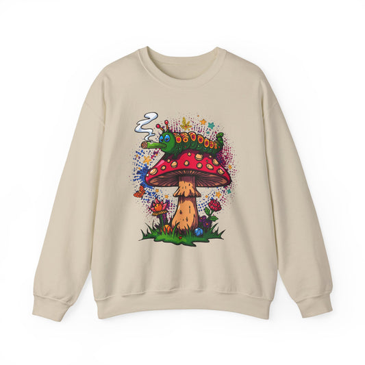 Psychedelic Mushroom and smoking Caterpillar sweatshirt | trippy hippie Illustration