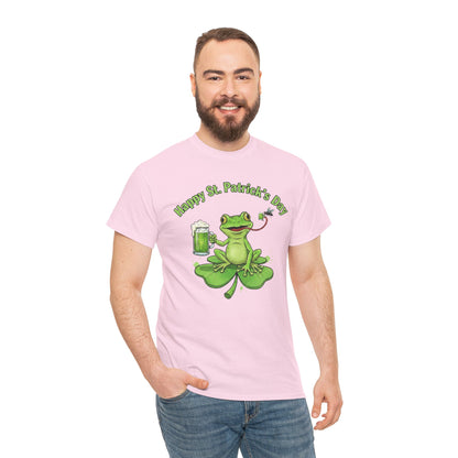St. Patrick’s Day Happy Frog on a Shamrock T‑Shirt