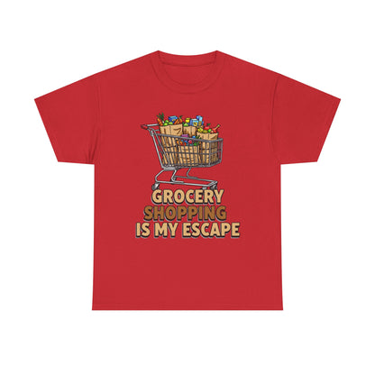 Grocery Shopping Is My Escape T-Shirt | Foodie | Shopping Cart Illustration
