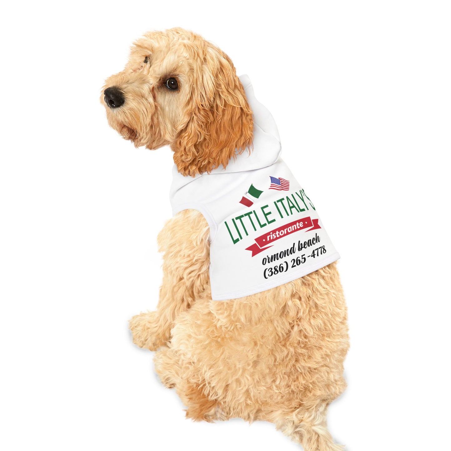 Little Italy's Ristaurante Pet Hoodie | Ormond Beach | Italian American Flag Logo