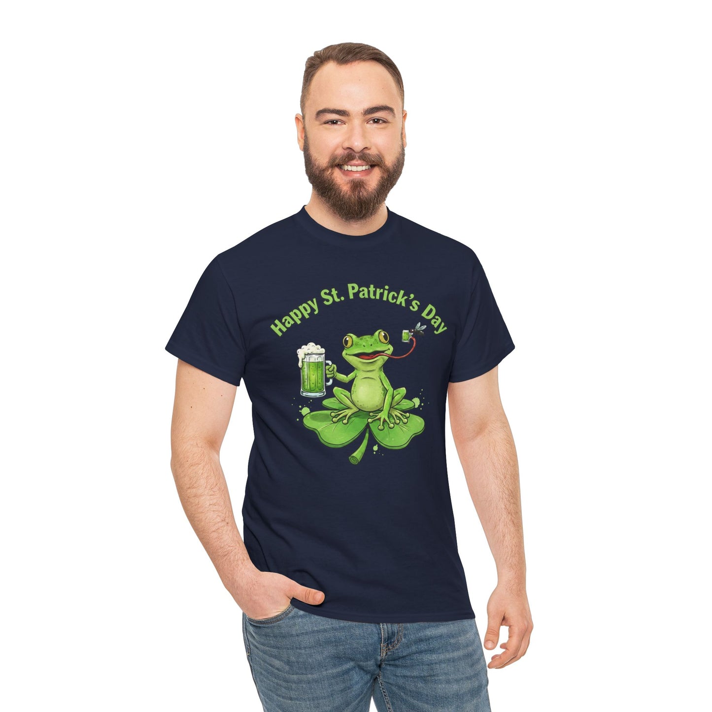 St. Patrick’s Day Happy Frog on a Shamrock T‑Shirt