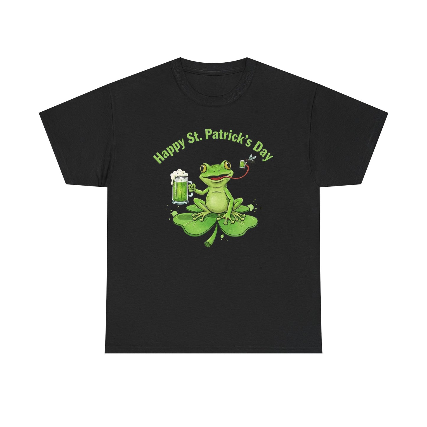 St. Patrick’s Day Happy Frog on a Shamrock T‑Shirt