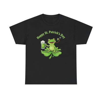 St. Patrick’s Day Happy Frog on a Shamrock T‑Shirt