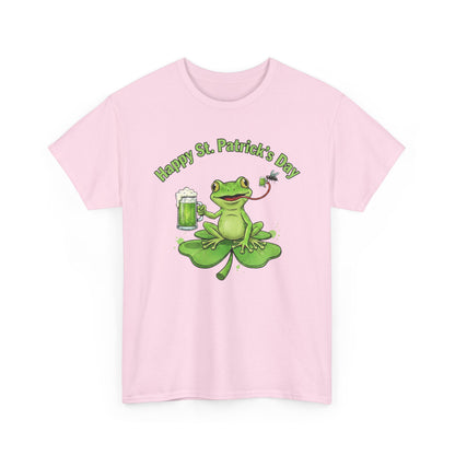 St. Patrick’s Day Happy Frog on a Shamrock T‑Shirt