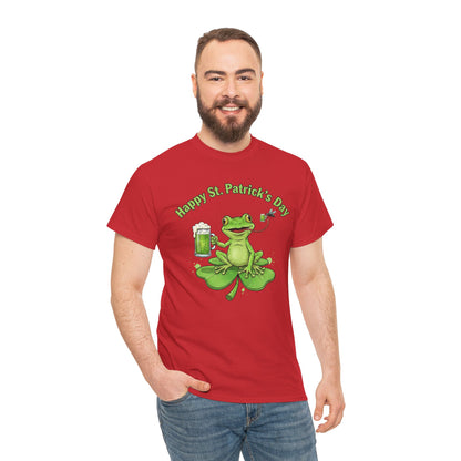 St. Patrick’s Day Happy Frog on a Shamrock T‑Shirt