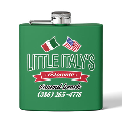 Little Italy's Ristorante 6oz Stainless Steel Flask | Ormond Beach | Italian American Flag Logo