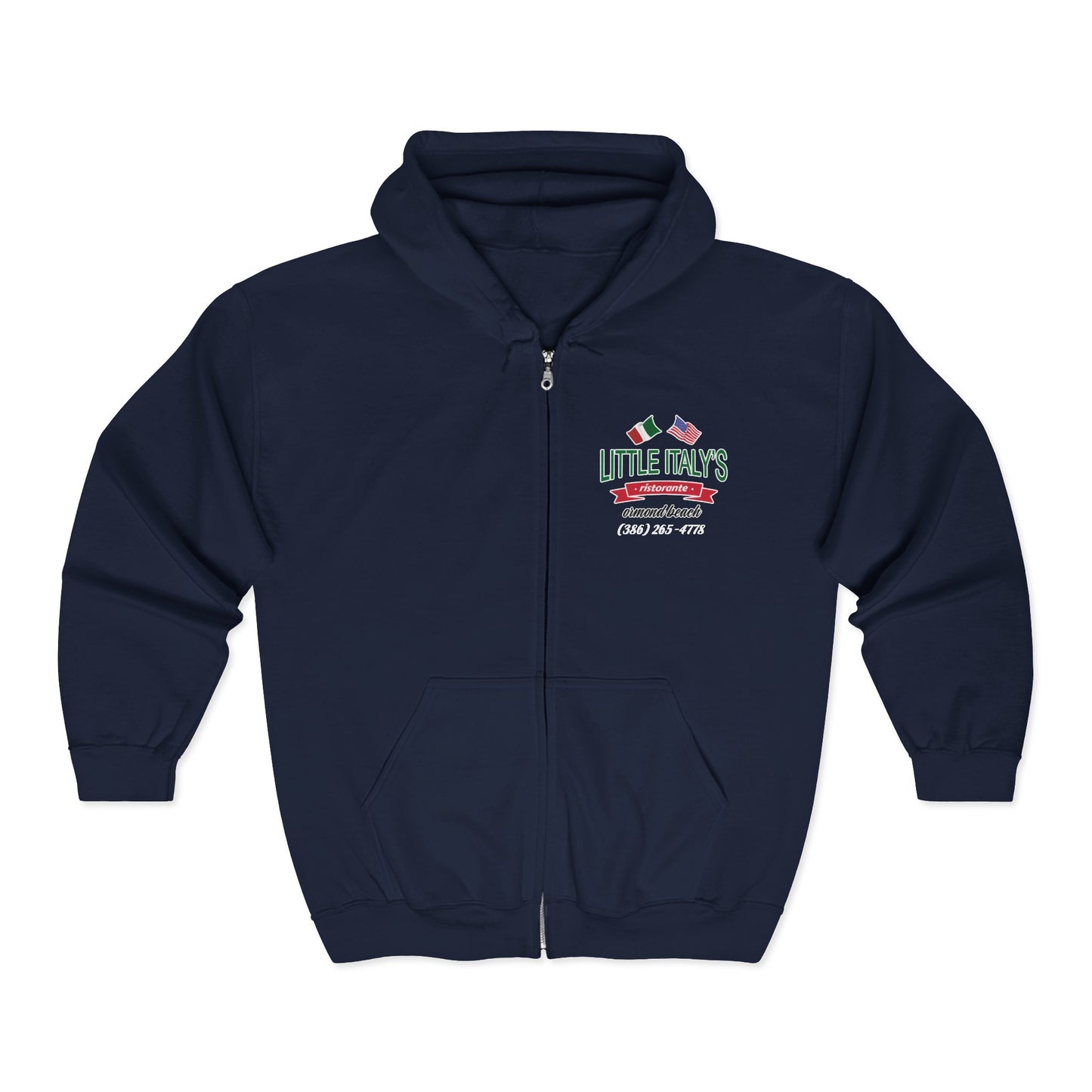 Little Italy's Ristorante 2-Sided Zip Hoodie | Ormond Beach | Italian American Flag Logo