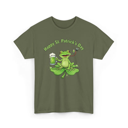 St. Patrick’s Day Happy Frog on a Shamrock T‑Shirt