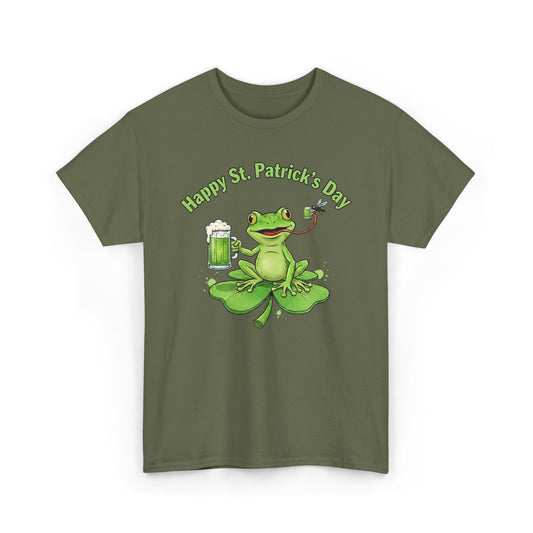 St. Patrick’s Day Happy Frog on a Shamrock T‑Shirt
