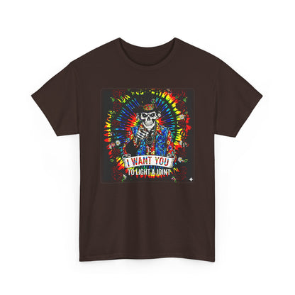 Tie Dye Skeleton Soldier I Want You To Light A Joint T-Shirt | Psychedelic Cannabis Tee