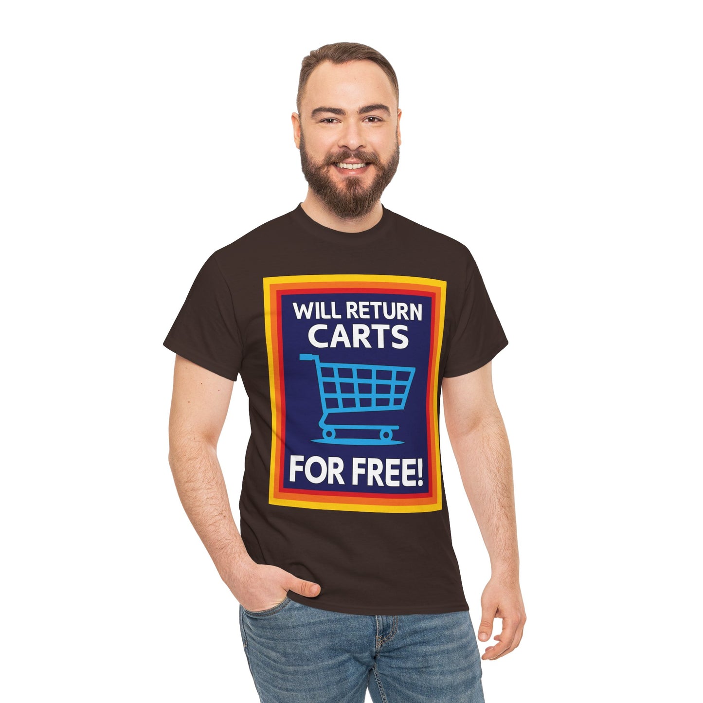 Will Return Carts for Free T-shirt | Grocery Shopping Tee | Shopping Cart Image