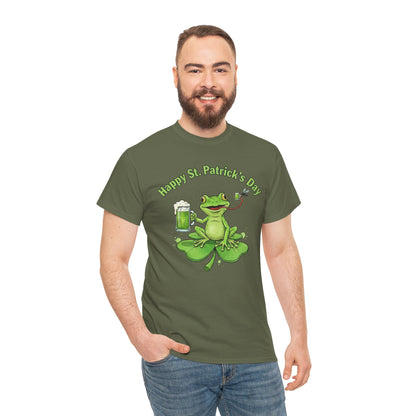 St. Patrick’s Day Happy Frog on a Shamrock T‑Shirt