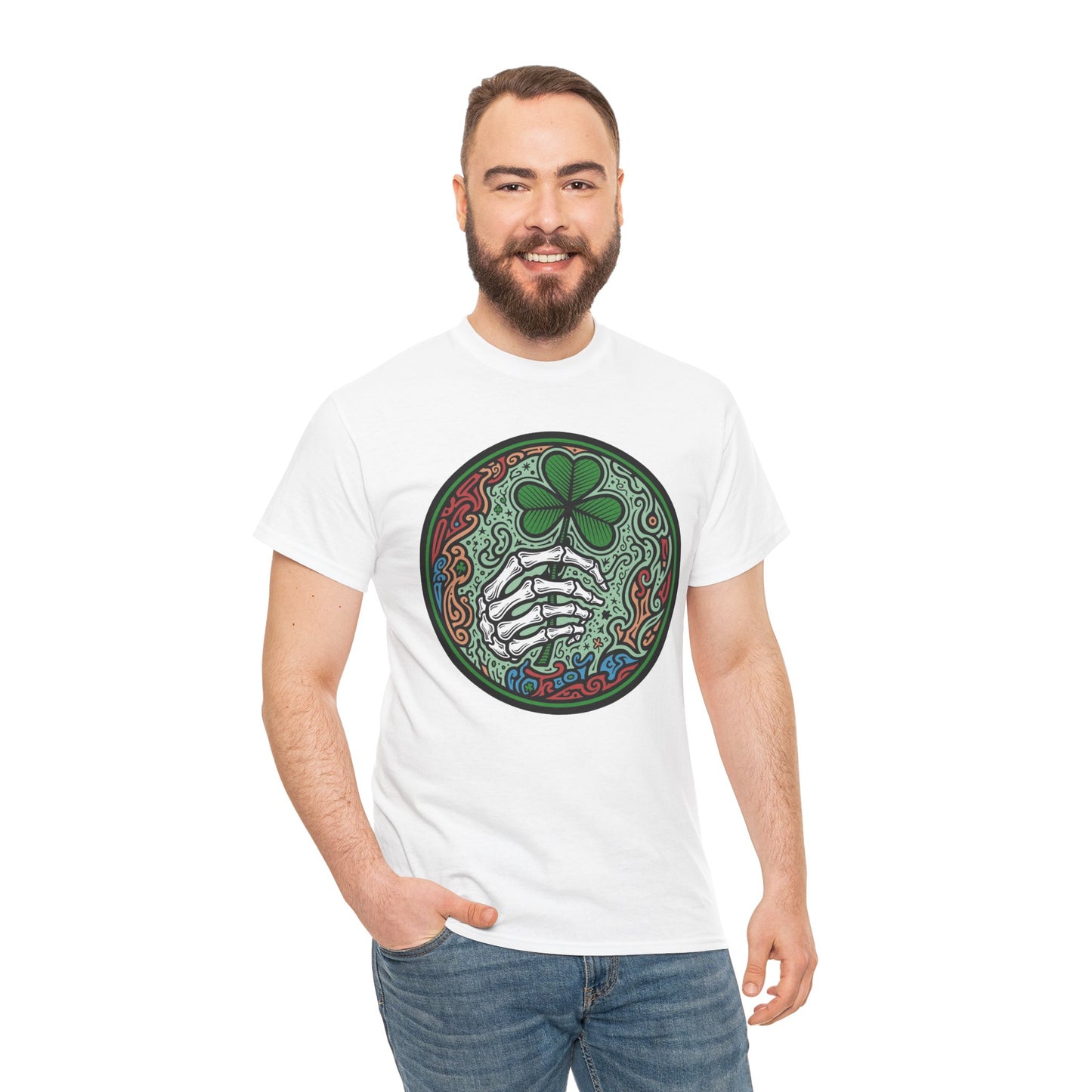 St. Patrick’s Day Skeleton Hand with Shamrock T‑Shirt