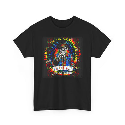 Tie Dye Skeleton Soldier I Want You To Light A Joint T-Shirt | Psychedelic Cannabis Tee
