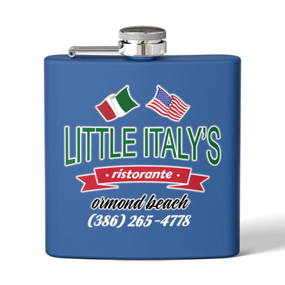 Little Italy's Ristorante 6oz Stainless Steel Flask | Ormond Beach | Italian American Flag Logo