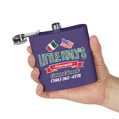 Little Italy's Ristorante 6oz Stainless Steel Flask | Ormond Beach | Italian American Flag Logo