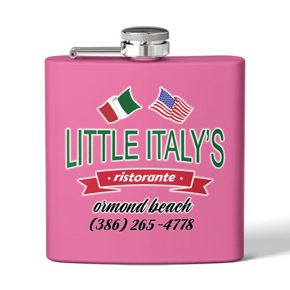 Little Italy's Ristorante 6oz Stainless Steel Flask | Ormond Beach | Italian American Flag Logo