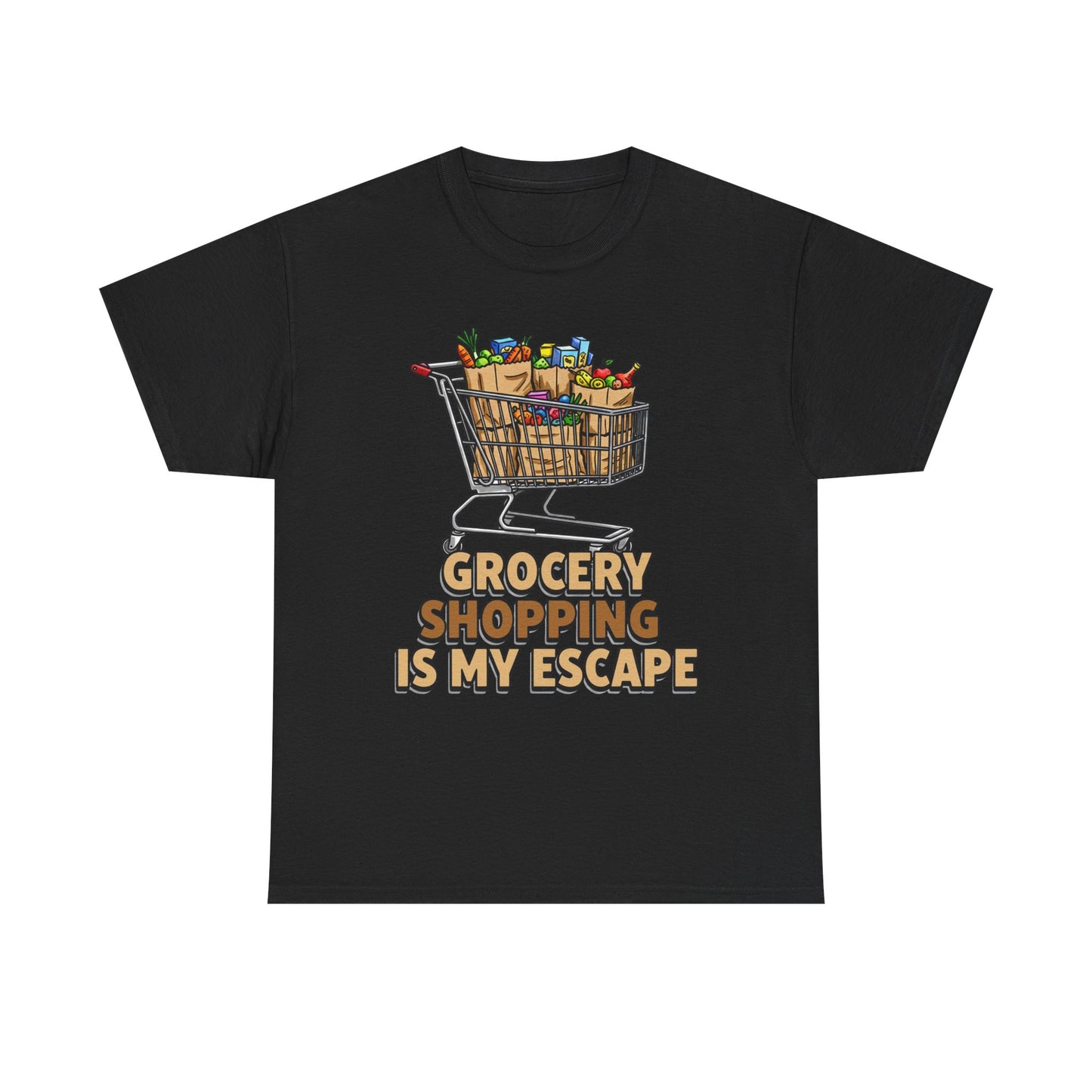 Grocery Shopping Is My Escape T-Shirt | Foodie | Shopping Cart Illustration
