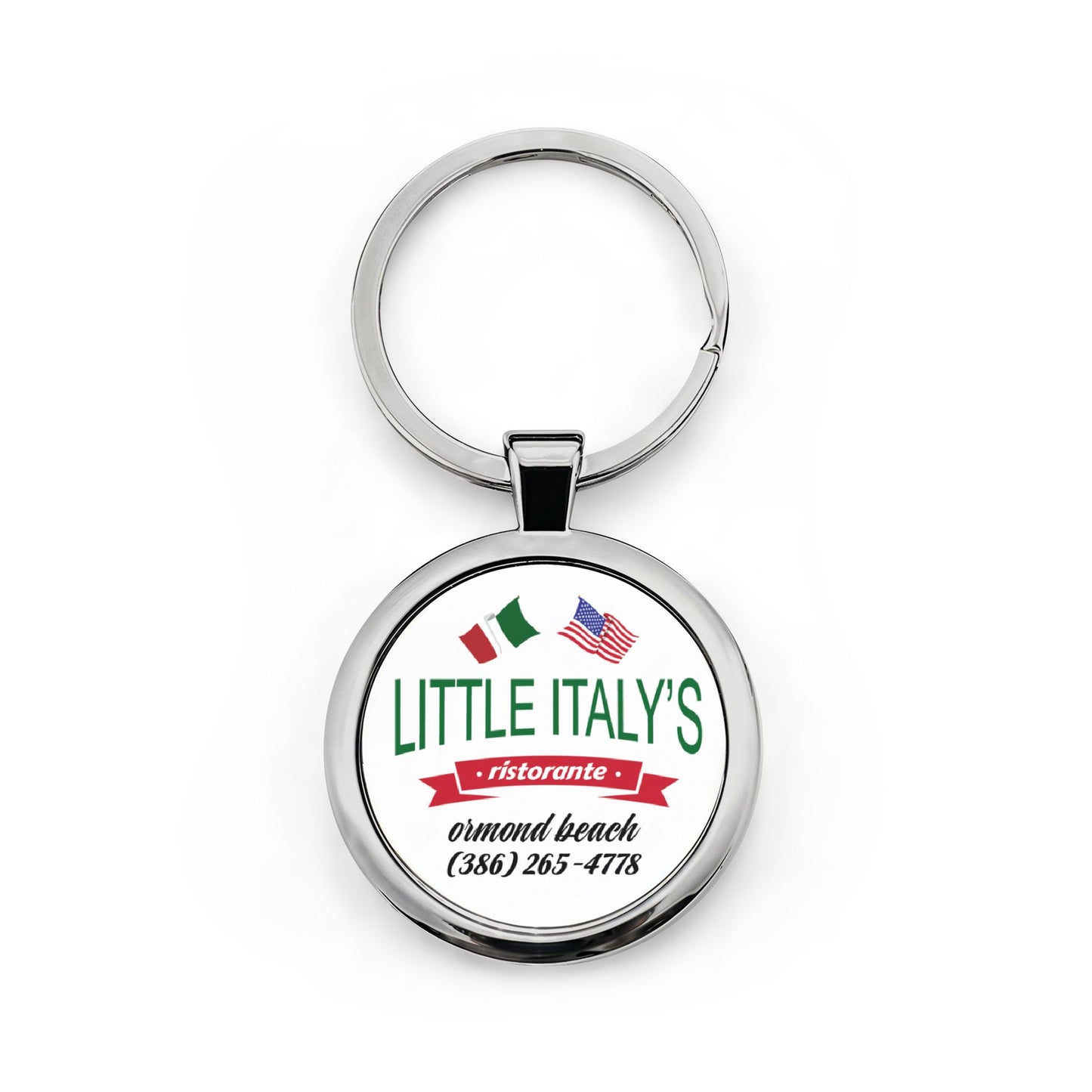 Little Italy's Ristorante Round Stainless Steel Keychain | Ormond Beach | Italian American Flag Logo