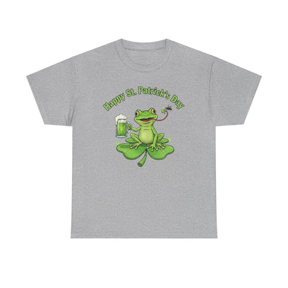 St. Patrick’s Day Happy Frog on a Shamrock T‑Shirt