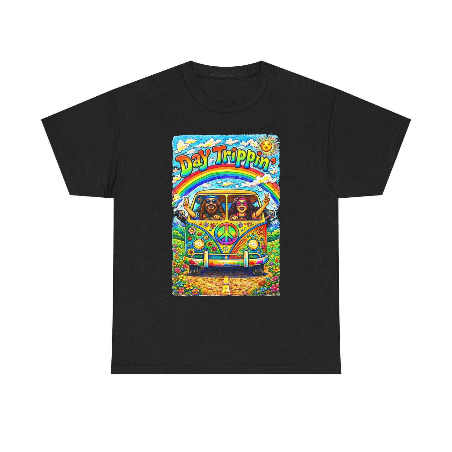 Day Trippin VW Bus Tee | Hippie Van Peace Sign Rainbow Design