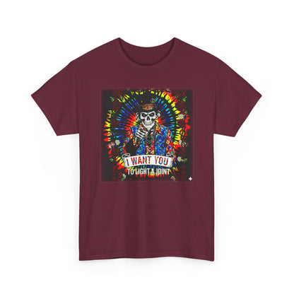 Tie Dye Skeleton Soldier I Want You To Light A Joint T-Shirt | Psychedelic Cannabis Tee