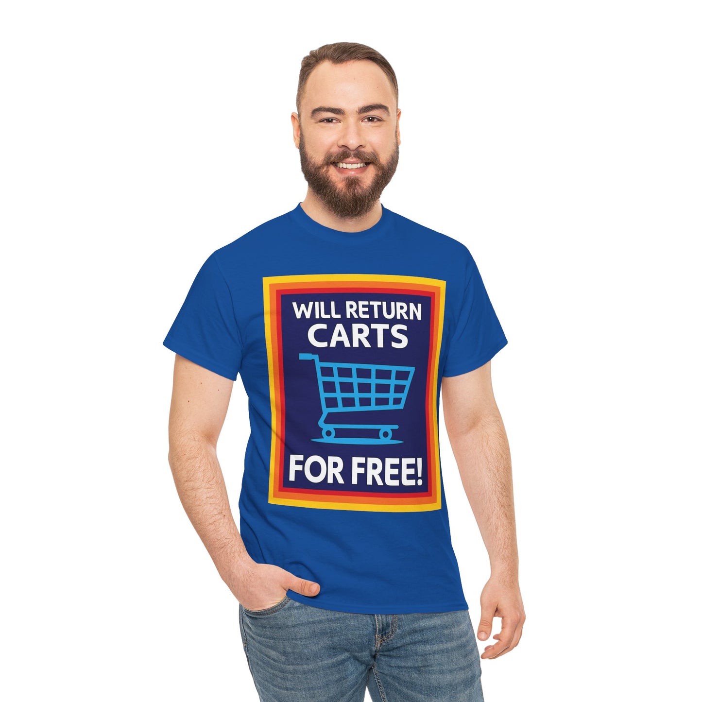 Will Return Carts for Free T-shirt | Grocery Shopping Tee | Shopping Cart Image