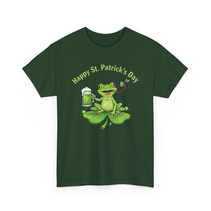 St. Patrick’s Day Happy Frog on a Shamrock T‑Shirt