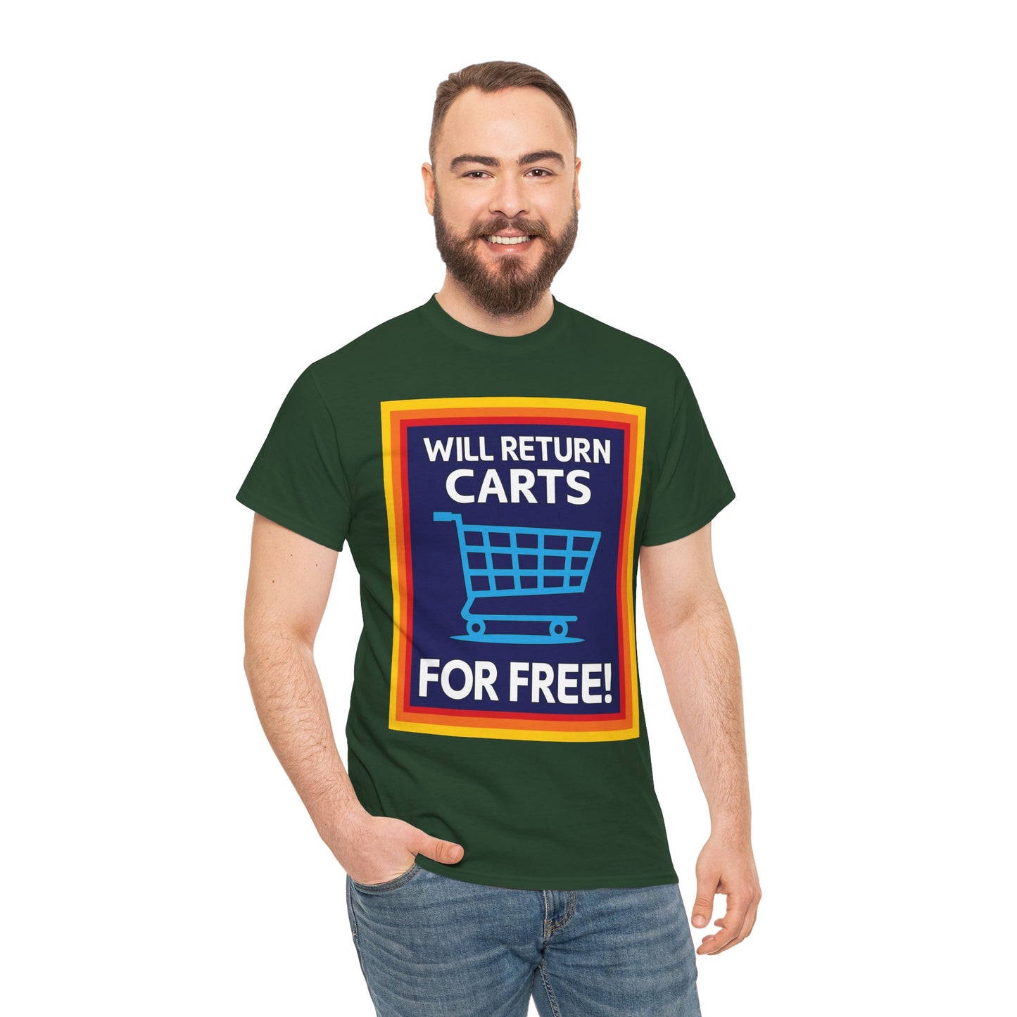 Will Return Carts for Free T-shirt | Grocery Shopping Tee | Shopping Cart Image