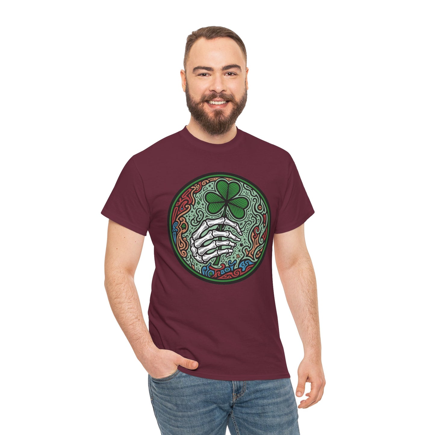 St. Patrick’s Day Skeleton Hand with Shamrock T‑Shirt