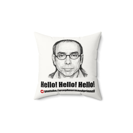 Throw Pillow — "Hello! Hello! Hello!" Portrait Accent Pillow (Faux Suede)